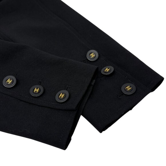 CHANEL Vintage 94P CC Logo Long Sleeve Jacket #40 Black Wool Button [105124] - Picture 6 of 11
